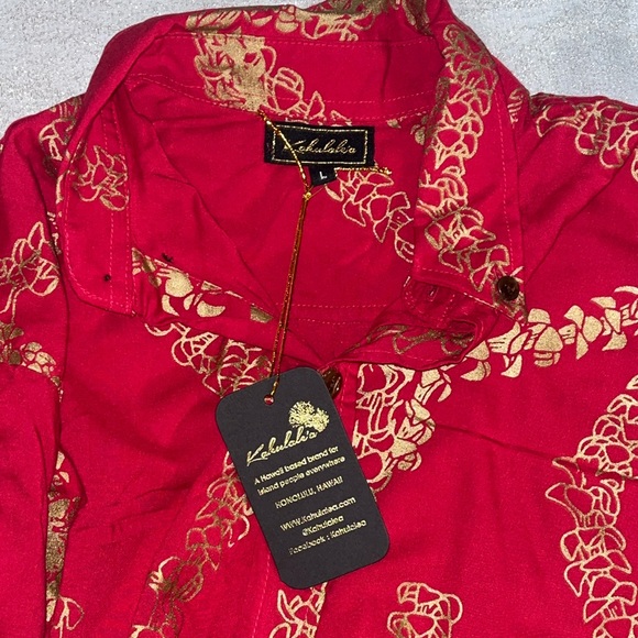 Hawaiian Men's gold Puakenikeni Aloha Shirt size large - Picture 9 of 10